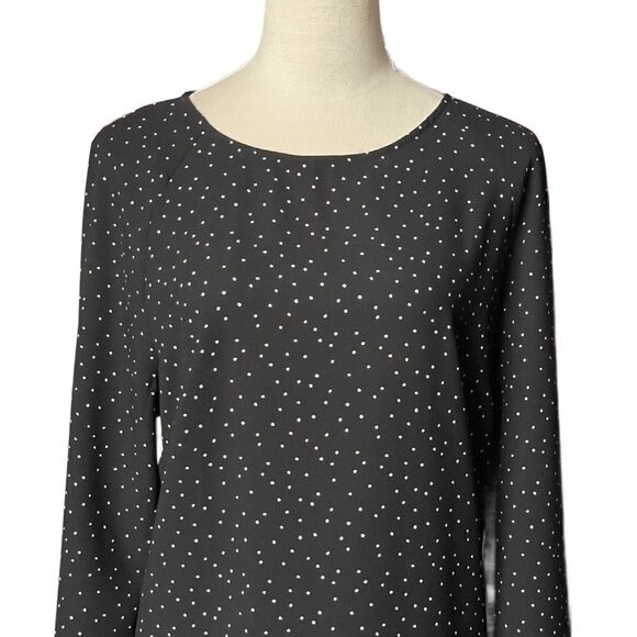 H&M Black Long Sleeve Shift Dress w/Small White Polka Dots & Keyhole (LG) - Picture 12 of 13